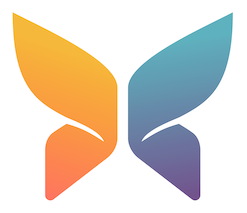 Crypto workbench logo, a butteryfly silouette with blue and orange wings